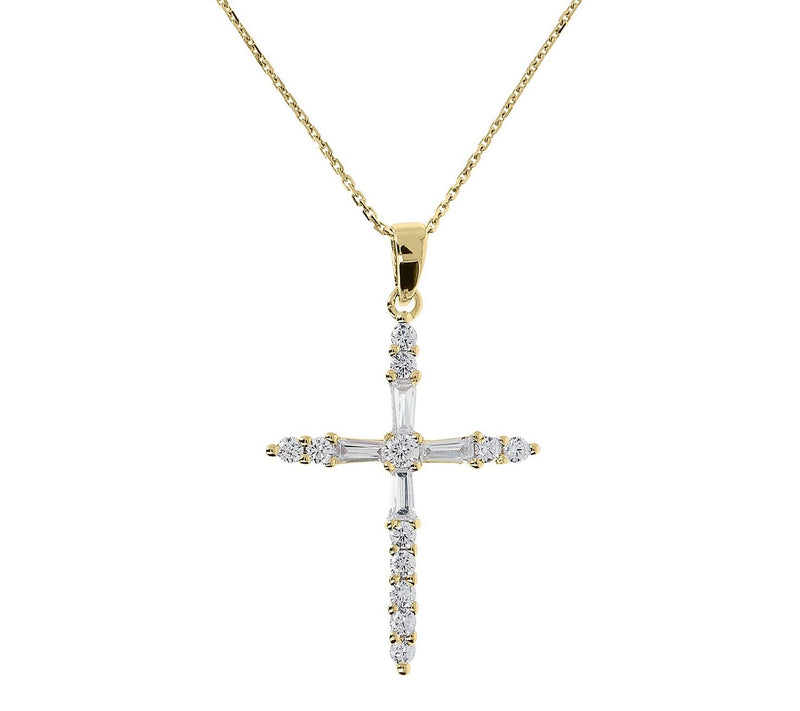 Diamonique Cross Pendant w/ Chain, Sterling Silver — View 5
