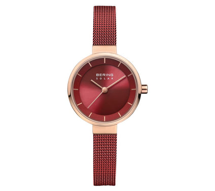 Bering Women's Solar Rosetone Red Sunray Dial Watch