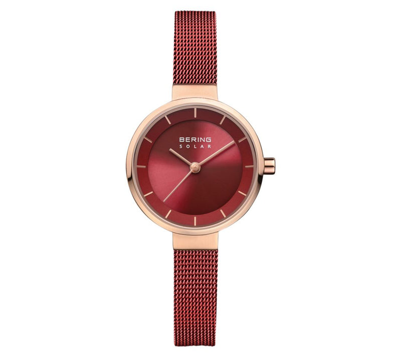 Bering Women's Solar Rosetone Red Sunray Dial Watch — Main view