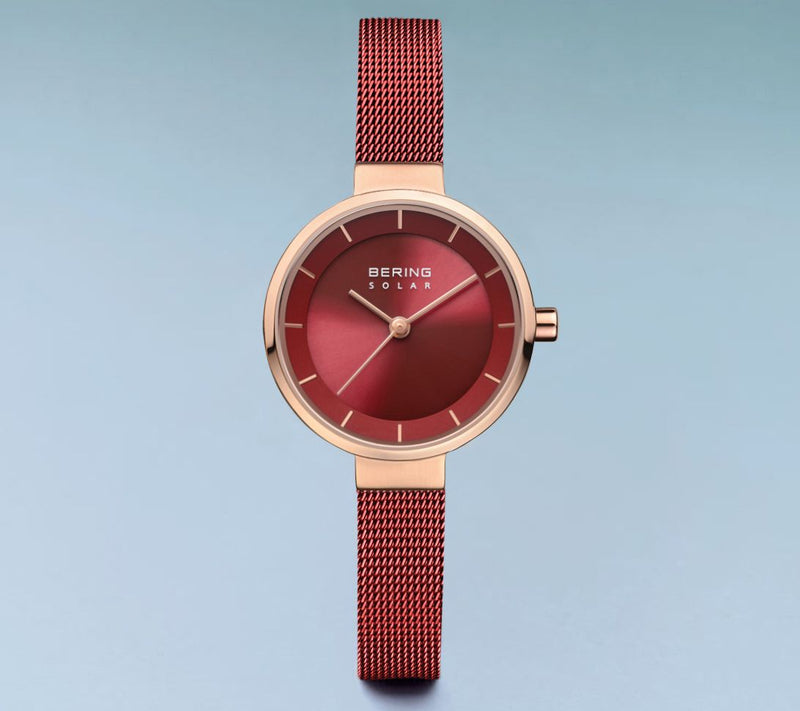 Bering Women's Solar Rosetone Red Sunray Dial Watch — View 4
