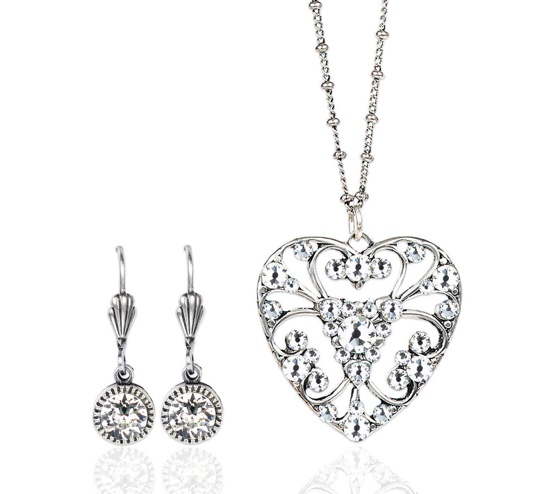 Anne Koplik Crystal Lace Heart Neckla ce & Earrings — Main view