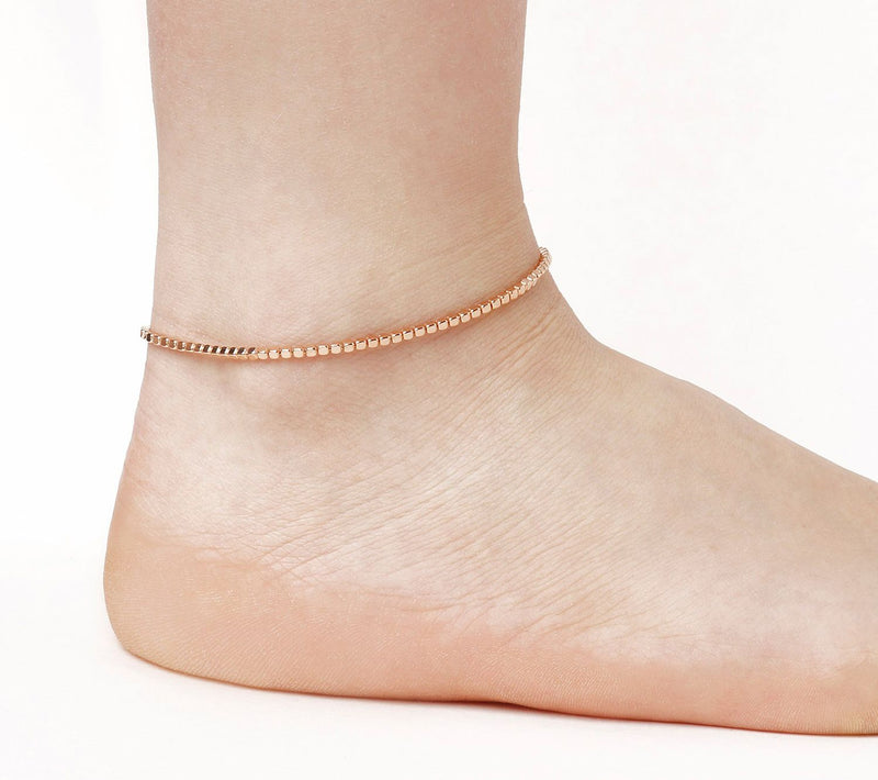 Italian Silver Polished Cube Link Ankle Bracelet — View 3