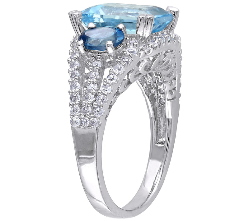 Sterling 5.70 cttw Blue Topaz & Simulated WhiteSapphire Ring — View 2
