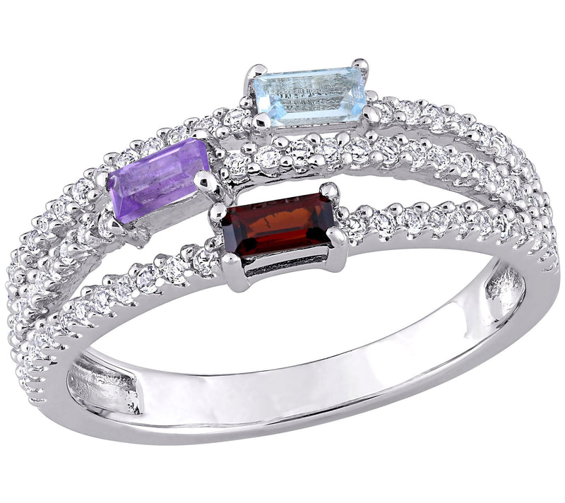 Sterling Silver 0.75 cttw Multi-Gemstone Split- Shank Ring — Main view