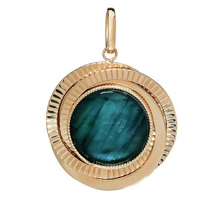 Italian Gold Reversible Druzy Quartz/Labradorite Pendant, 14K — View 3