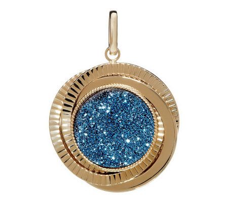 Italian Gold Reversible Druzy Quartz/Labradorite Pendant, 14K — Main view