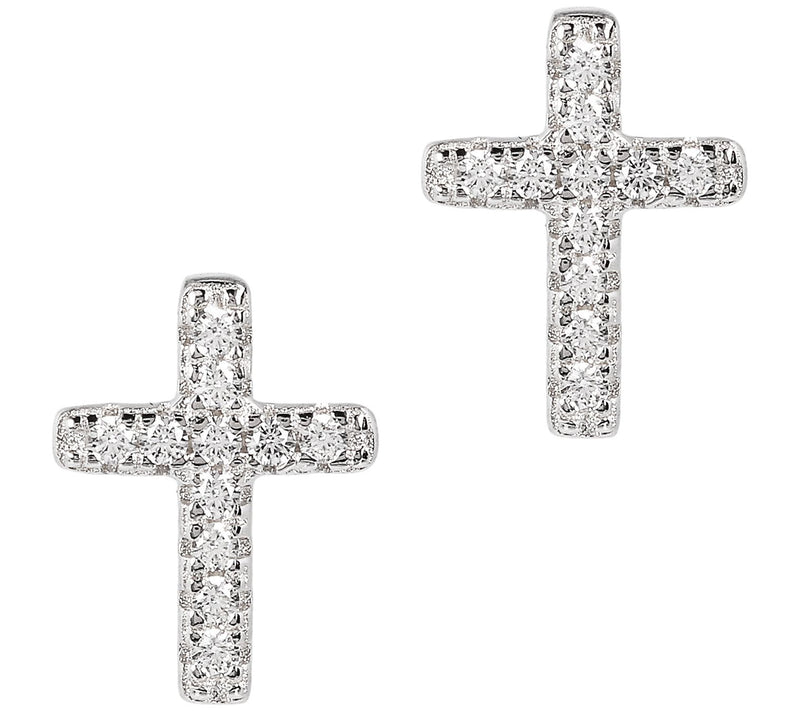 Diamonique 0.10 cttw Cross Stud Earrings, S tering Silver — Main view
