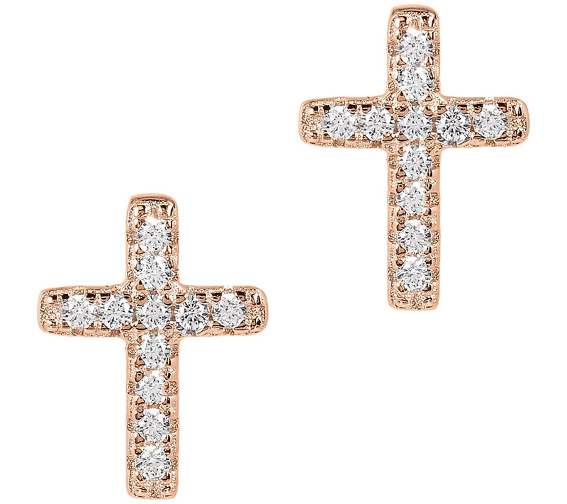 Diamonique 0.10 cttw Cross Stud Earrings, S tering Silver — View 3