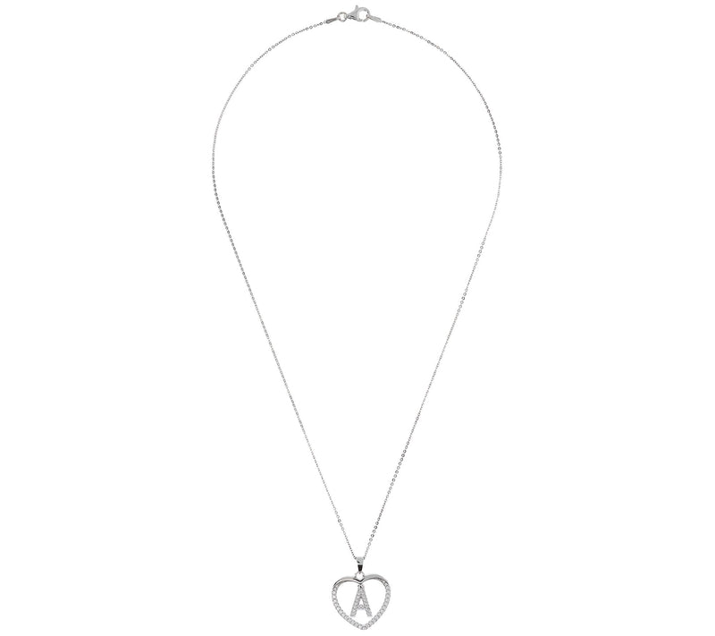 Diamonique Sterling Silver Initial Heart Pendant w/ Chain — View 54