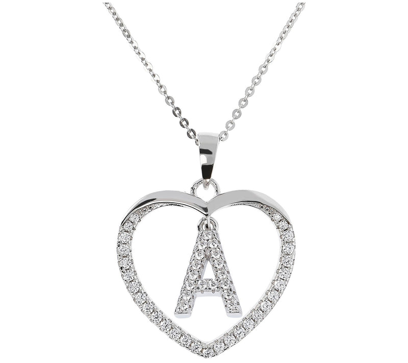 Diamonique Sterling Silver Initial Heart Pendant w/ Chain — View 3
