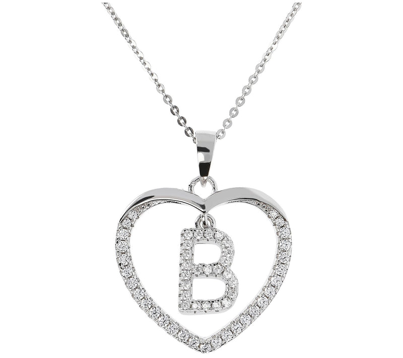Diamonique Sterling Silver Initial Heart Pendant w/ Chain — View 5