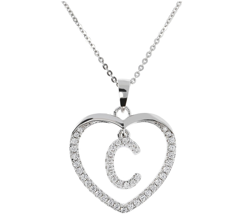 Diamonique Sterling Silver Initial Heart Pendant w/ Chain — View 7