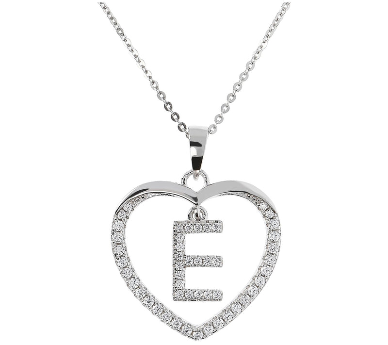 Diamonique Sterling Silver Initial Heart Pendant w/ Chain — View 11
