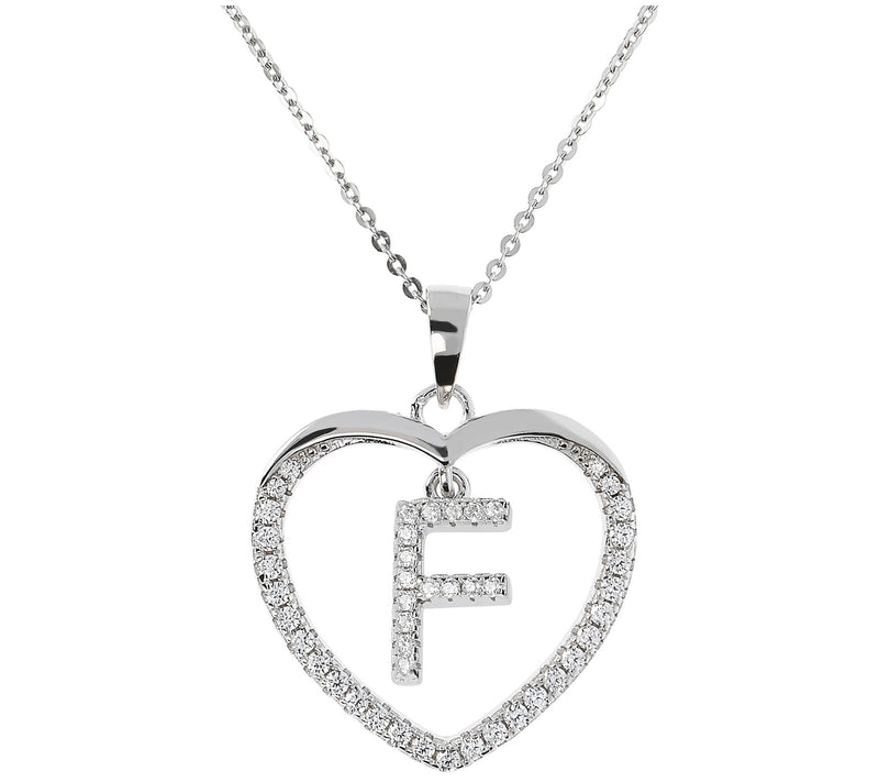 Diamonique Sterling Silver Initial Heart Pendant w/ Chain — View 13