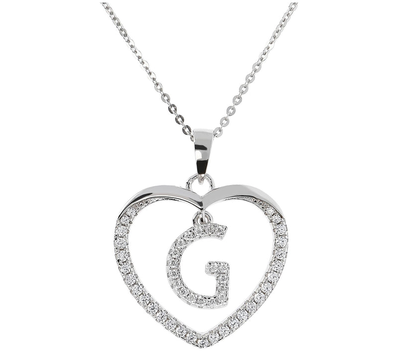 Diamonique Sterling Silver Initial Heart Pendant w/ Chain — View 15