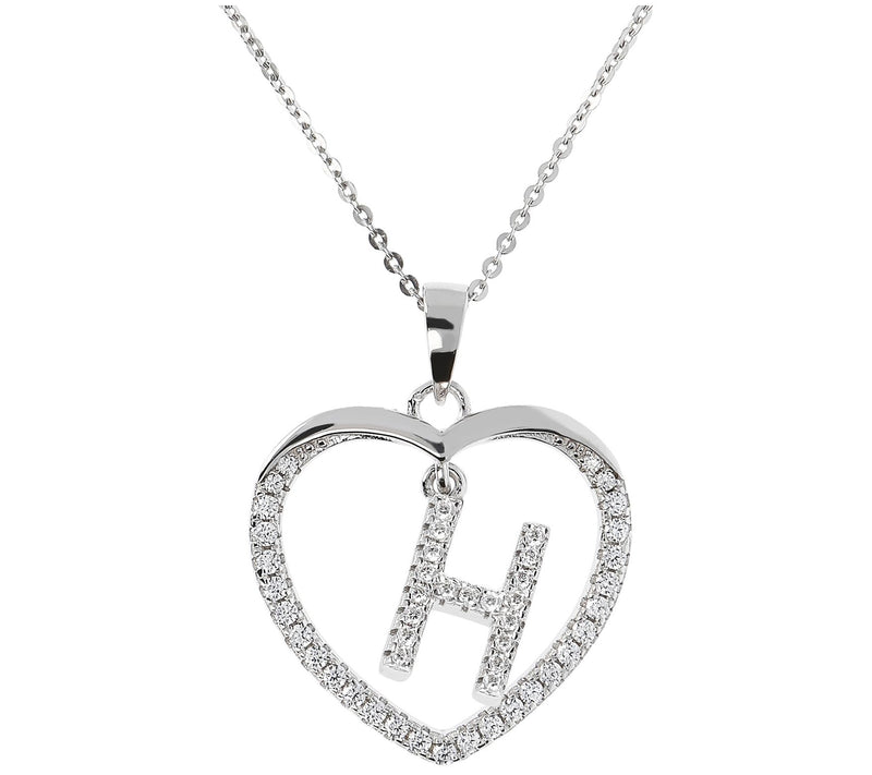 Diamonique Sterling Silver Initial Heart Pendant w/ Chain — View 17