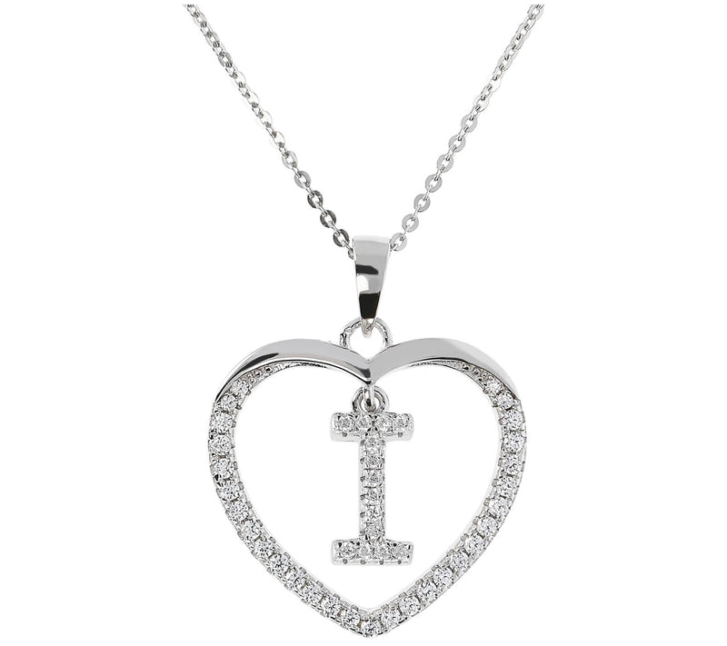Diamonique Sterling Silver Initial Heart Pendant w/ Chain — View 19