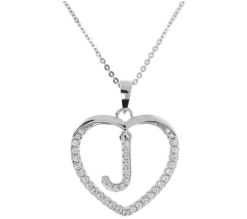 Diamonique Sterling Silver Initial Heart Pendant w/ Chain — View 21