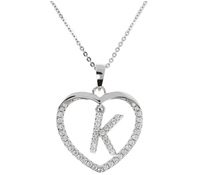 Diamonique Sterling Silver Initial Heart Pendant w/ Chain — View 23