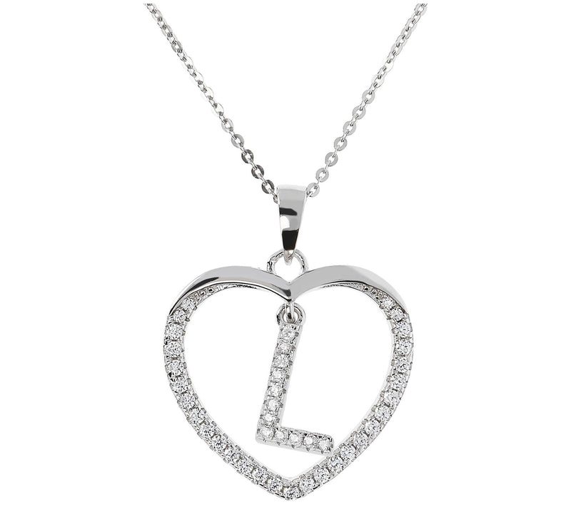 Diamonique Sterling Silver Initial Heart Pendant w/ Chain — View 25