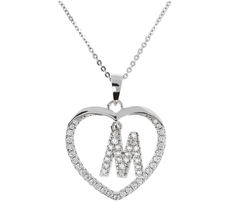 Diamonique Sterling Silver Initial Heart Pendant w/ Chain — View 27
