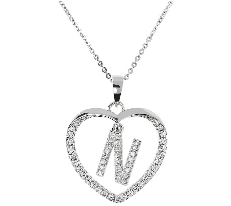 Diamonique Sterling Silver Initial Heart Pendant w/ Chain — View 29