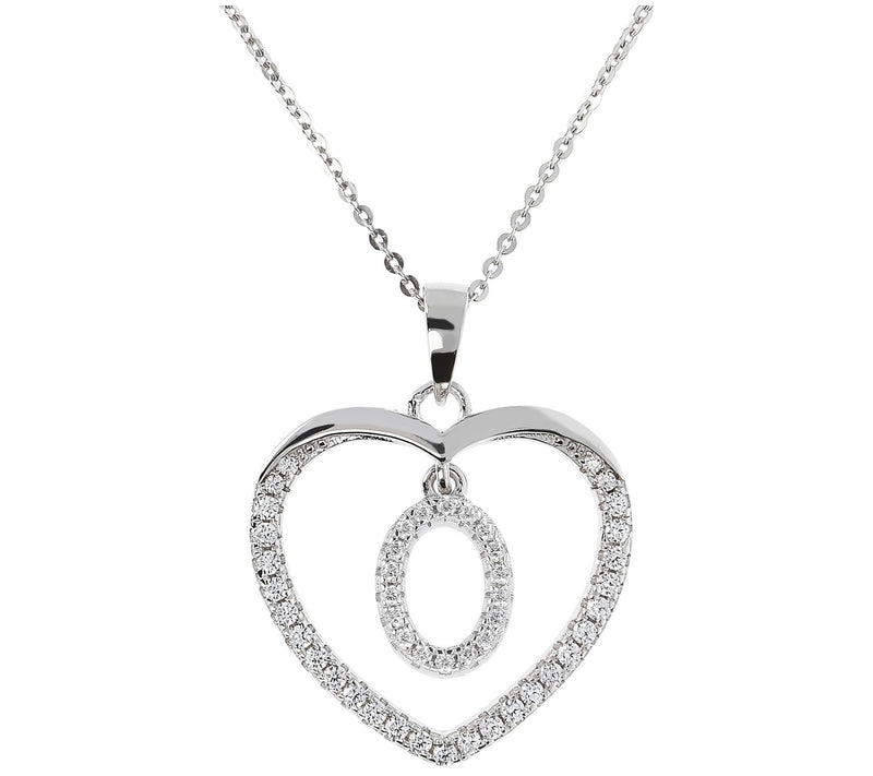 Diamonique Sterling Silver Initial Heart Pendant w/ Chain — View 31