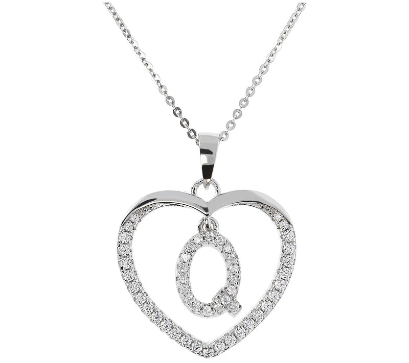 Diamonique Sterling Silver Initial Heart Pendant w/ Chain — View 35
