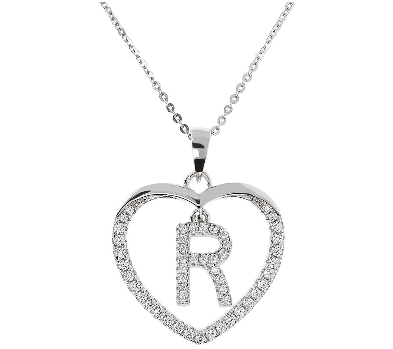 Diamonique Sterling Silver Initial Heart Pendant w/ Chain — View 37