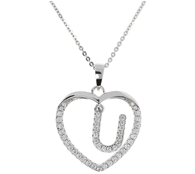 Diamonique Sterling Silver Initial Heart Pendant w/ Chain — View 43