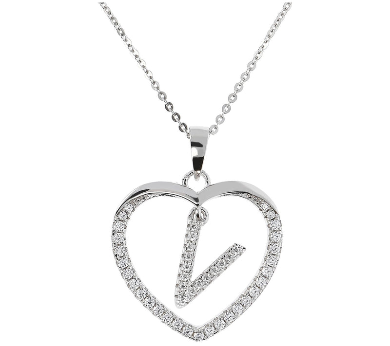 Diamonique Sterling Silver Initial Heart Pendant w/ Chain — View 45