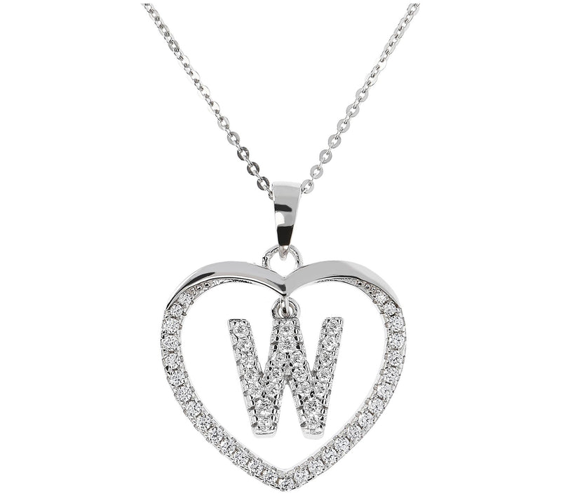 Diamonique Sterling Silver Initial Heart Pendant w/ Chain — View 47