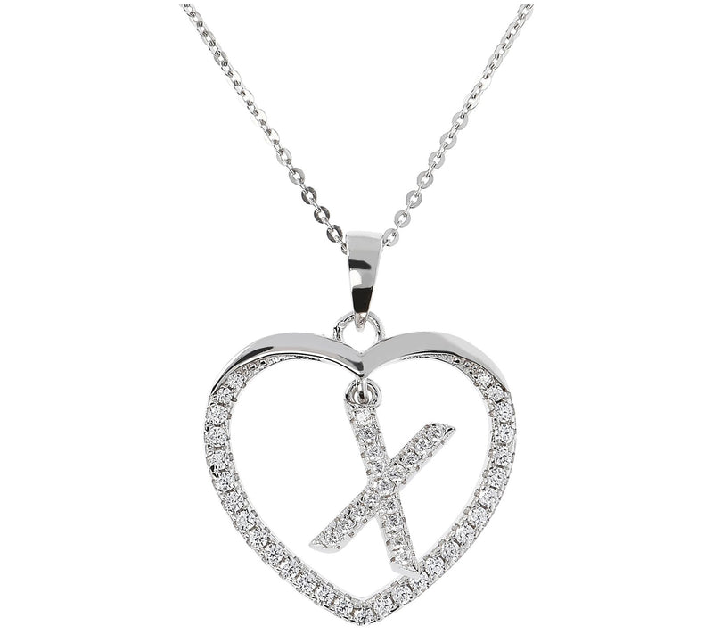 Diamonique Sterling Silver Initial Heart Pendant w/ Chain — View 49