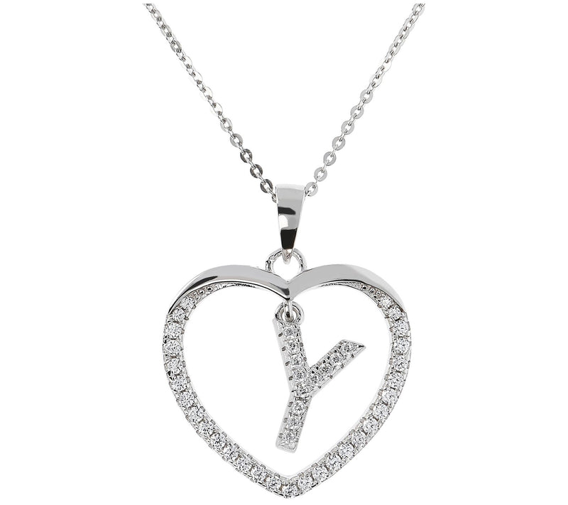 Diamonique Sterling Silver Initial Heart Pendant w/ Chain — View 51