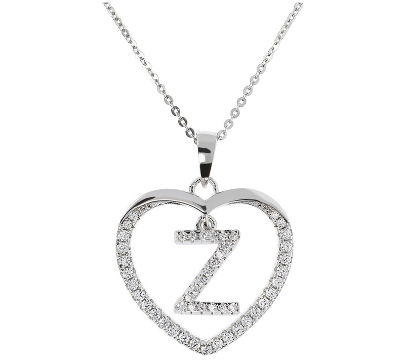 Diamonique Sterling Silver Initial Heart Pendant w/ Chain — View 53