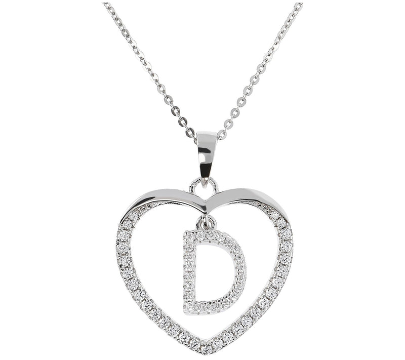 Diamonique Sterling Silver Initial Heart Pendant w/ Chain — View 9