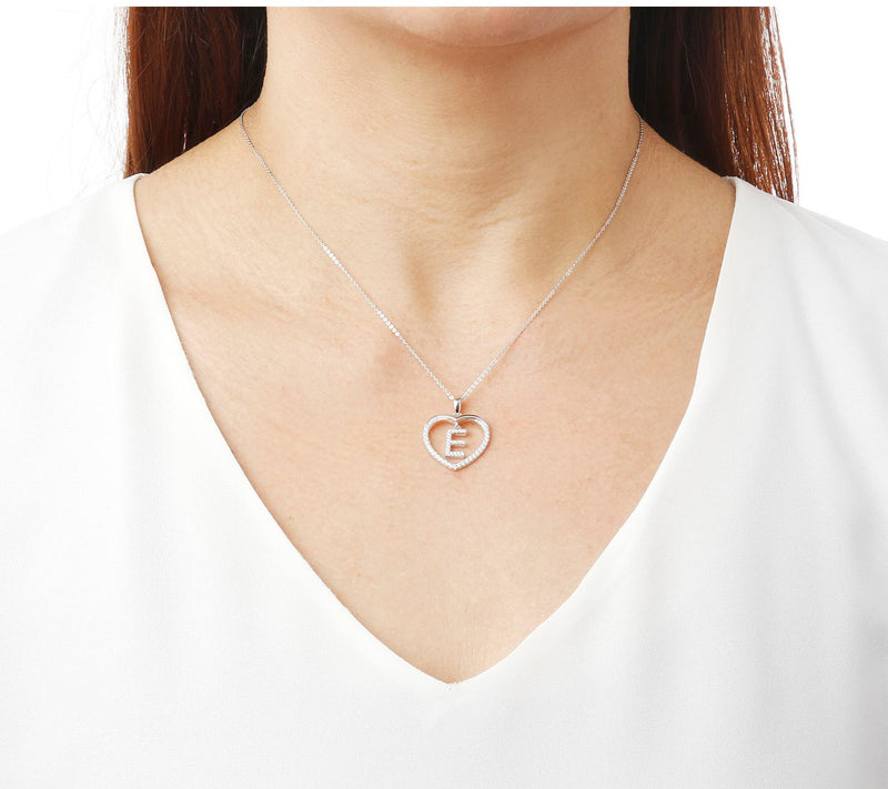 Diamonique Sterling Silver Initial Heart Pendant w/ Chain — View 55