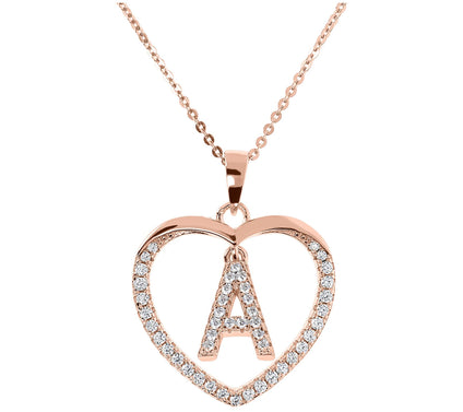 Diamonique 14K Rose Clad Initi al Heart Pendan t w/ Chain