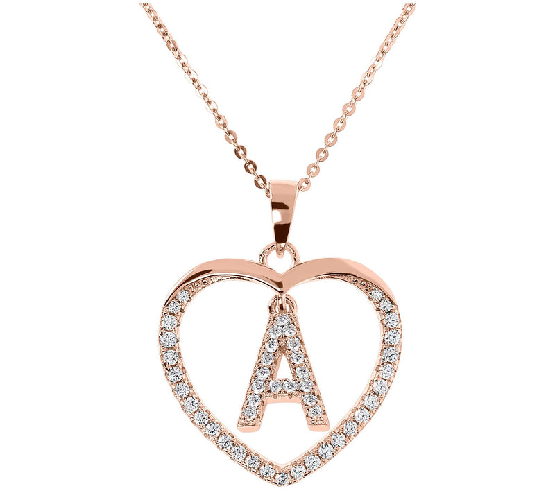Diamonique 14K Rose Clad Initi al Heart Pendan t w/ Chain — Main view