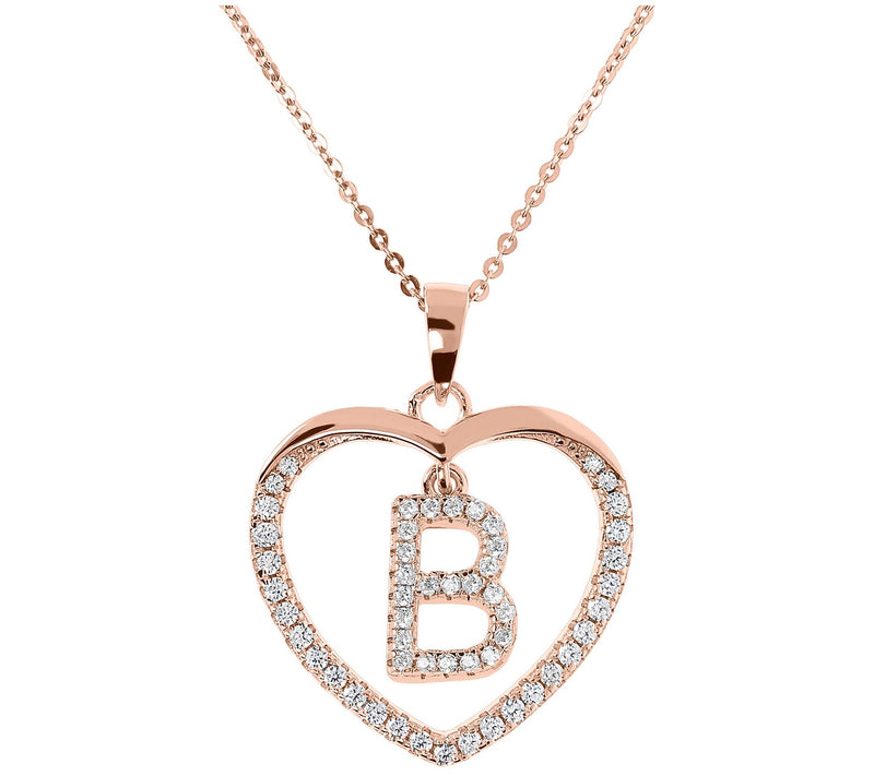 Diamonique 14K Rose Clad Initi al Heart Pendan t w/ Chain — View 5