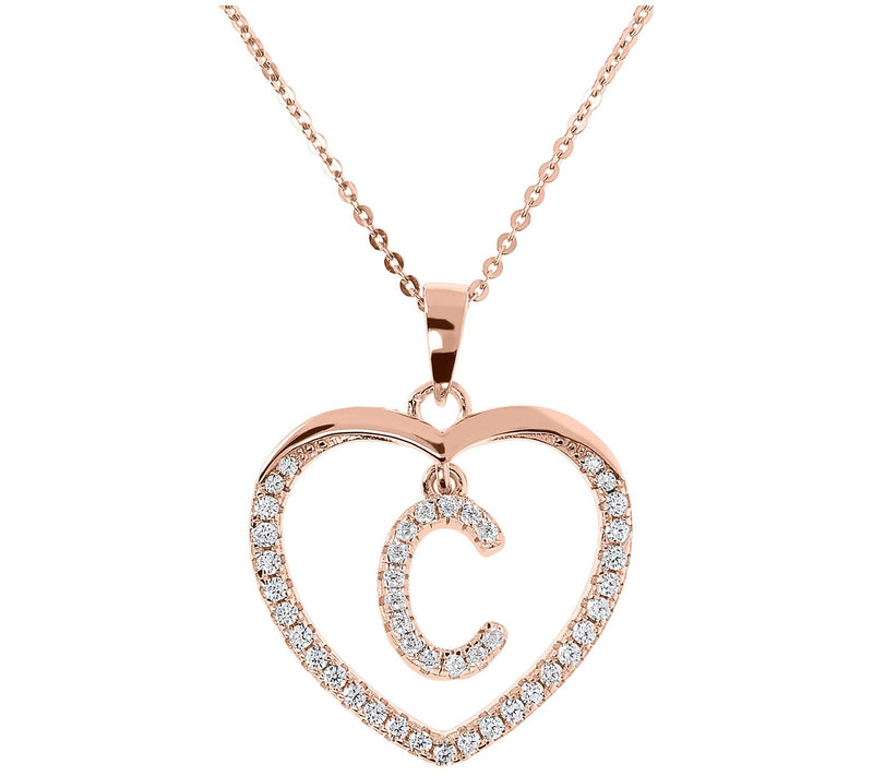 Diamonique 14K Rose Clad Initi al Heart Pendan t w/ Chain — View 7