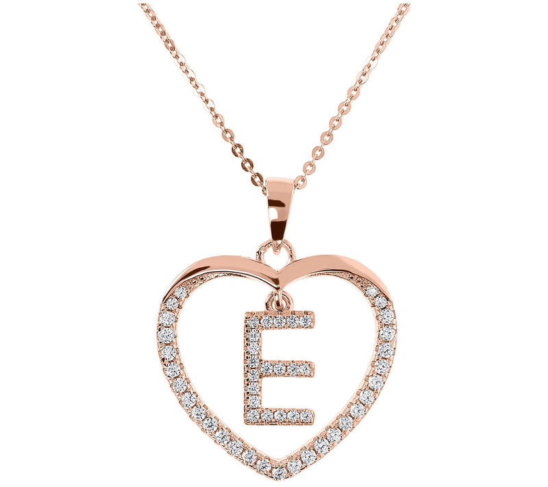Diamonique 14K Rose Clad Initi al Heart Pendan t w/ Chain — View 11