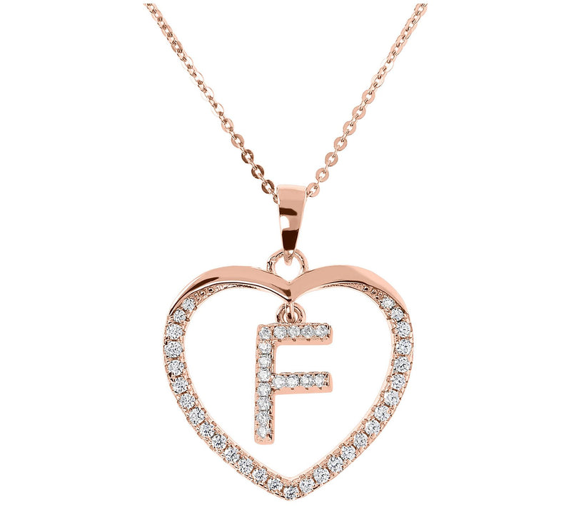 Diamonique 14K Rose Clad Initi al Heart Pendan t w/ Chain — View 13