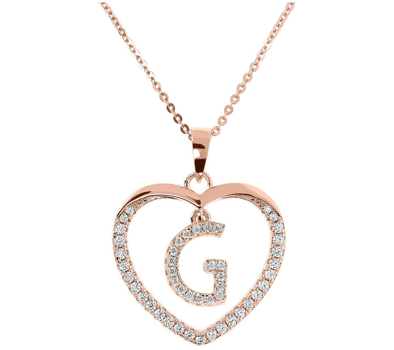 Diamonique 14K Rose Clad Initi al Heart Pendan t w/ Chain — View 15