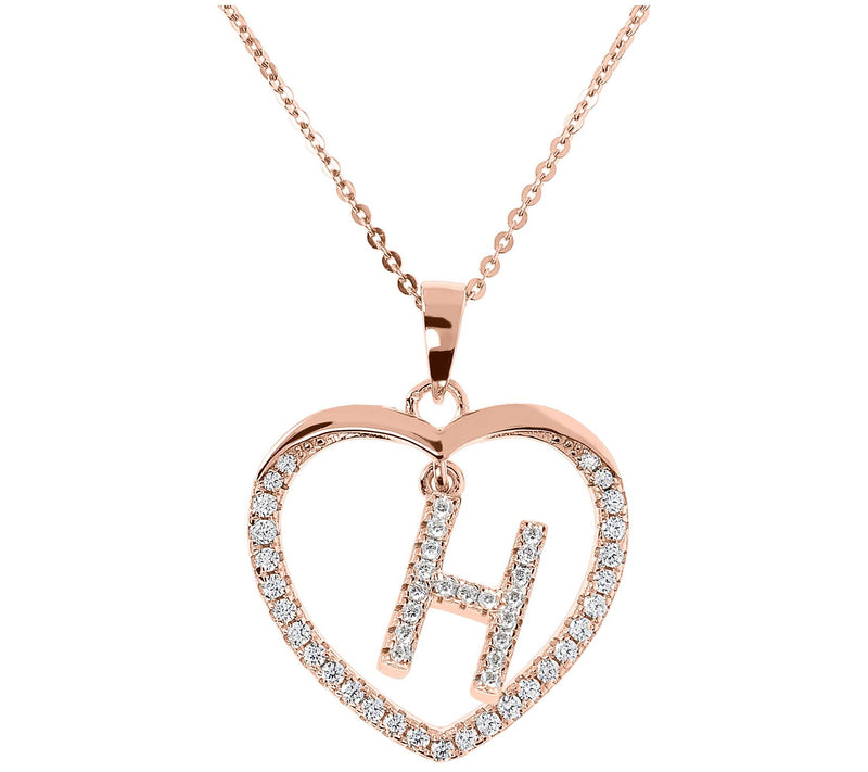 Diamonique 14K Rose Clad Initi al Heart Pendan t w/ Chain — View 17