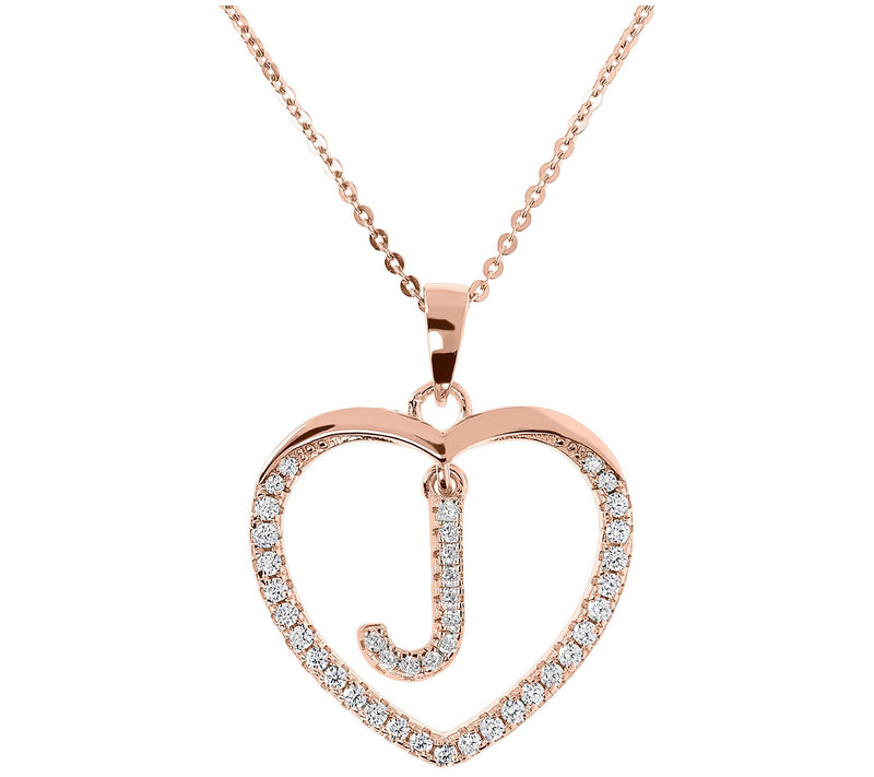 Diamonique 14K Rose Clad Initi al Heart Pendan t w/ Chain — View 21