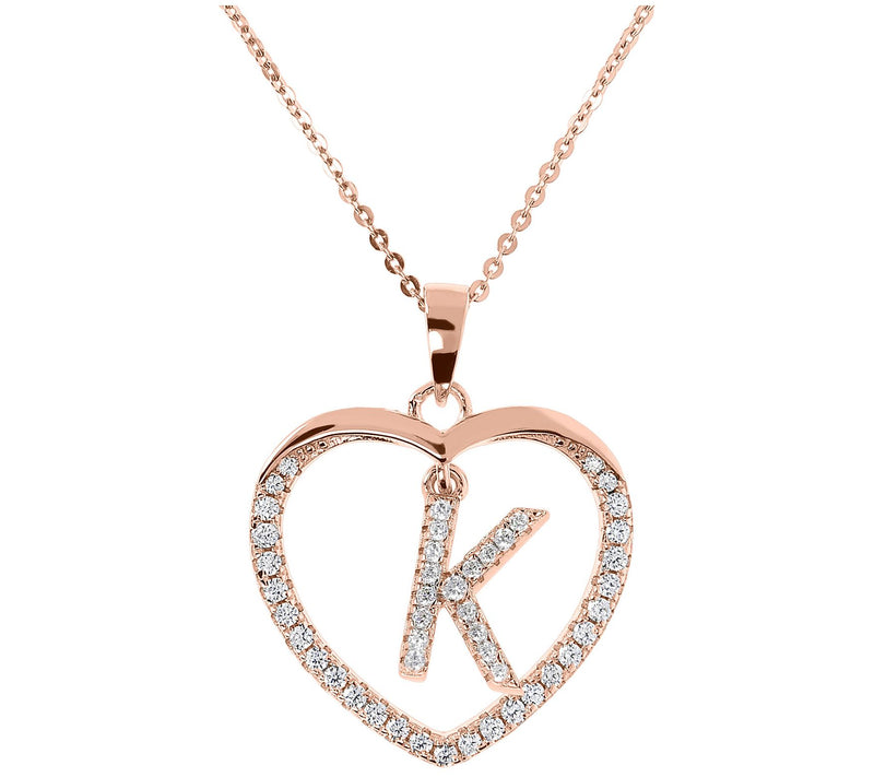Diamonique 14K Rose Clad Initi al Heart Pendan t w/ Chain — View 23