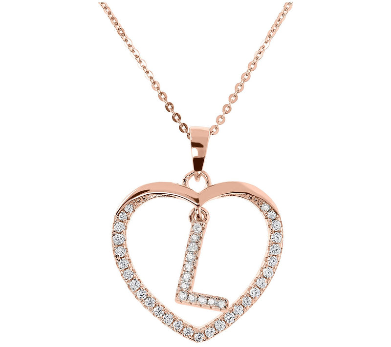 Diamonique 14K Rose Clad Initi al Heart Pendan t w/ Chain — View 25