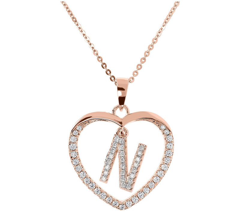 Diamonique 14K Rose Clad Initi al Heart Pendan t w/ Chain — View 29