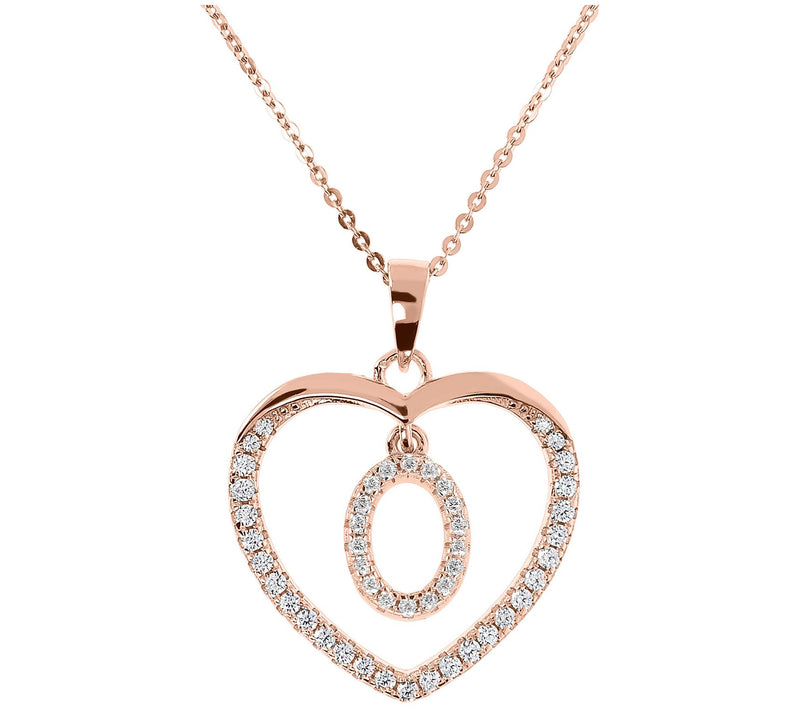 Diamonique 14K Rose Clad Initi al Heart Pendan t w/ Chain — View 31